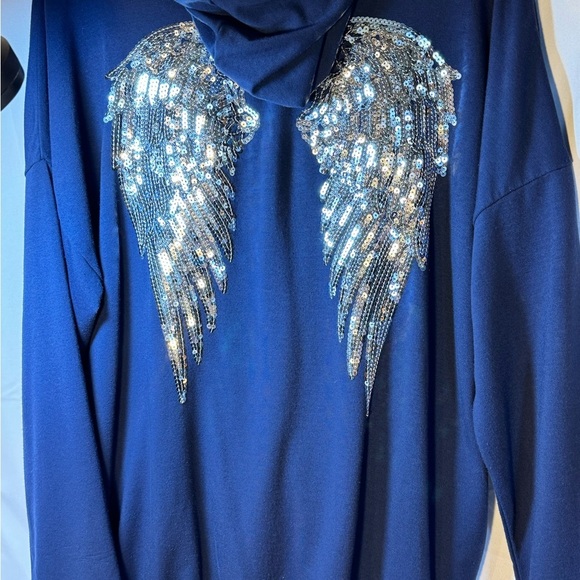 VENUS Blue Zip-Up Hoodie Jacket w/ Silver Sequin Angel Wings – Size M - Picture 1 of 3